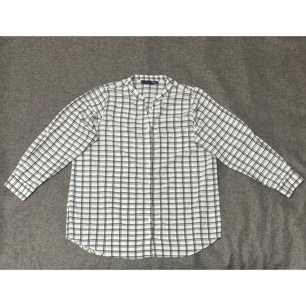 Denim 24/7 Women's 18W Button Up Shirt‎ Plaid Black White Long Sleeve